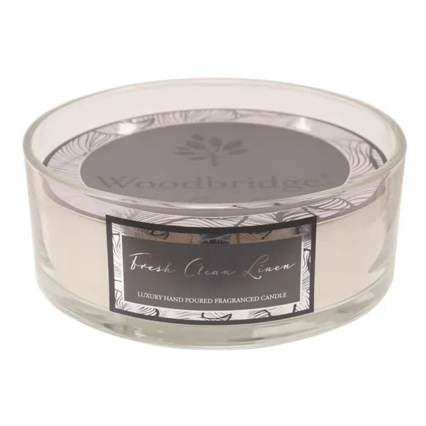 Woodbridge Fresh Clean Linen Candle Bowl – Jasmine & Musk – 5 Wick - Something Different Gift Shop