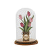 Mini wooden tulip flower dome with green tulips in heart-print pot