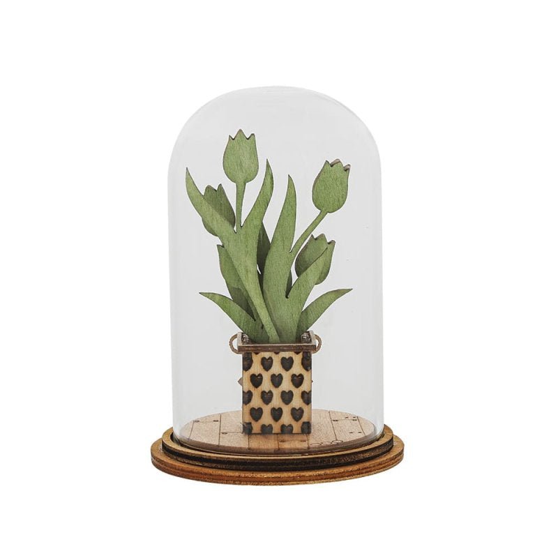 Mini wooden tulip dome with pink tulips and "Special Sister" message