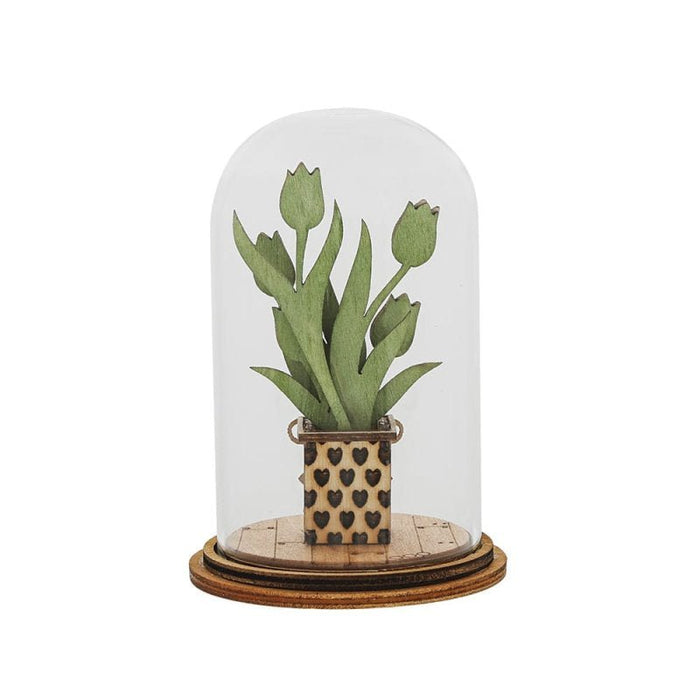 Mini wooden tulip dome with pink tulips and "Special Sister" message