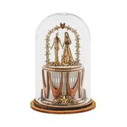 Wooden wedding couple under floral arch in glass-style dome from Tiny Town
