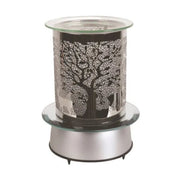 Unlit Electric carousel wax melt burner with mirrored deer and tree design, rotating


