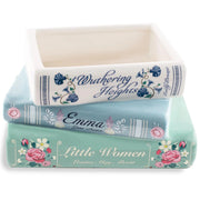 Wuthering Heights ceramic book vase stack with Emma and Little Women designs