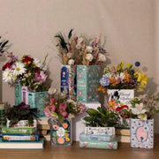 Classic novel stack book vase showing Wuthering Heights Emma and Little Women spines