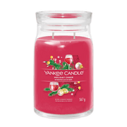 Yankee Candle Holiday Cheer large jar candle with festive label and rich red wax