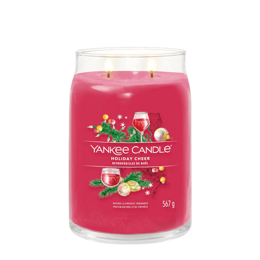 Yankee Candle Holiday Cheer large jar candle with two wicks and red wax