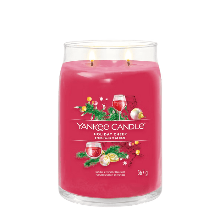 Yankee Candle Holiday Cheer large jar candle with two wicks and red wax