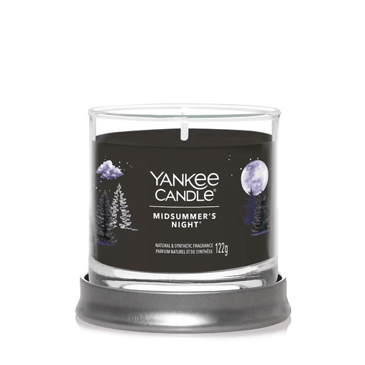 Yankee Candle Midsummer's Night Signature tumbler scented candle, lid as base, product image on white