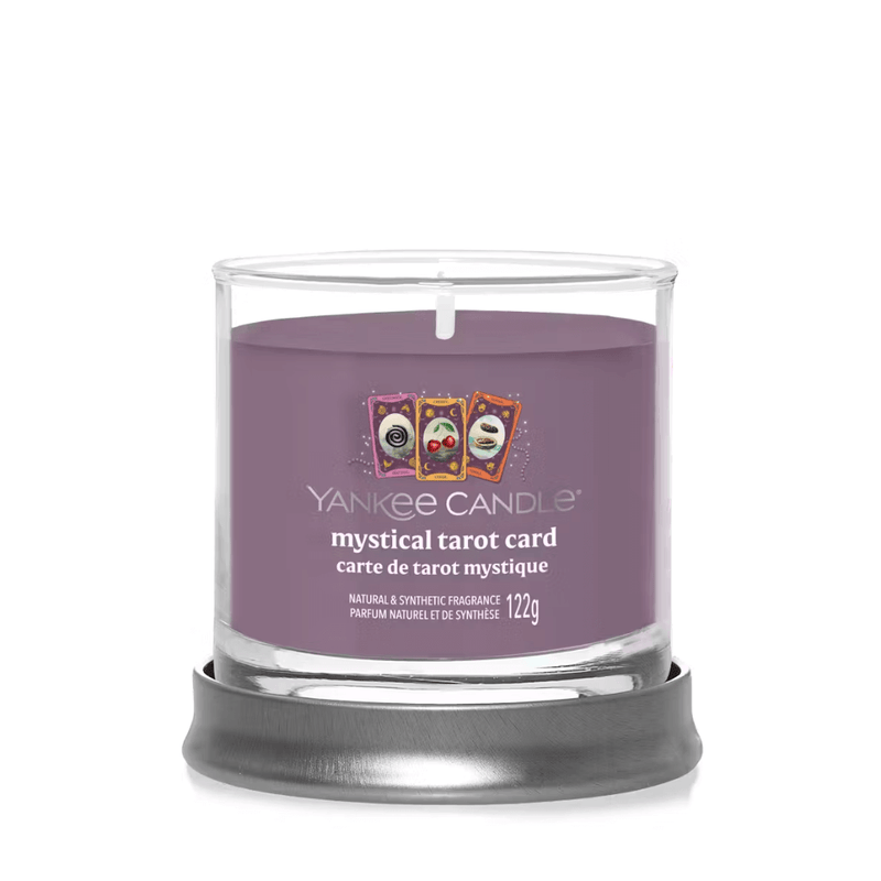 Yankee Candle Mystical Tarot Card Signature tumbler scented candle, lid as base, product image on white
