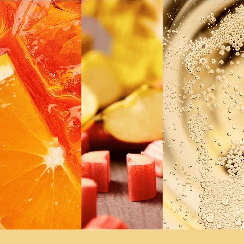 Fragrance notes for Slopeside Spritz: orange, rhubarb and sparkling prosecco bubbles