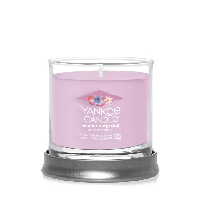 Summit Stargazing small tumbler candle displayed on a round metal stand