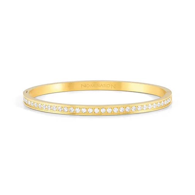 Yellow PVD Nomination Pretty Bangles bracelet with white cubic zirconia pavé detailing.