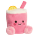 Angled view of Zelie Pink Lemonade Palm Pals plush with pink straw, lemon slice, smiling face and soft pink feet.