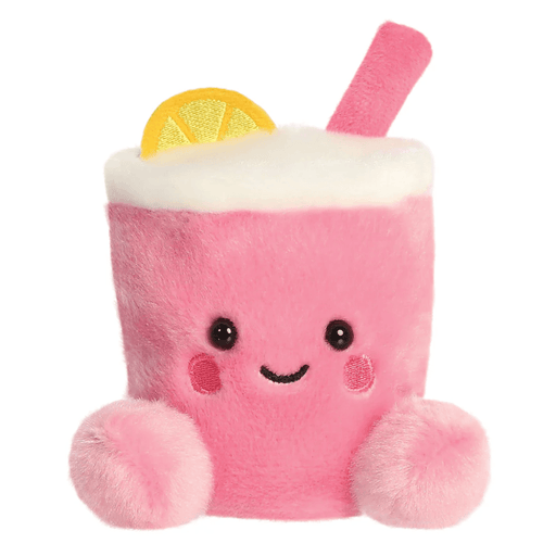 Zelie Pink Lemonade Palm Pals plush toy with smiling face, pink cup body, lemon slice and straw.