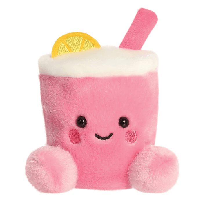 Zelie Pink Lemonade Palm Pals plush toy with smiling face, pink cup body, lemon slice and straw.
