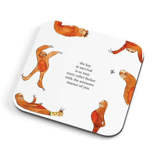 Zeppelinmoon funny rude sloth coaster with illustrated sloths and a sweary motivational quote