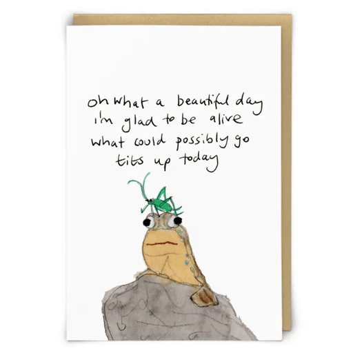 Zeppelinmoon funny rude mudskipper greetings card with illustrated mudskipper on a rock and humorous quote