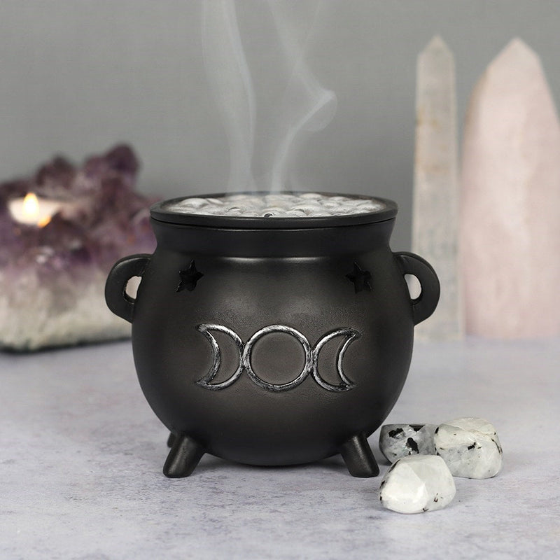 Cauldron Incense Cone Burner Triple Moon - Something Different Gift Shop