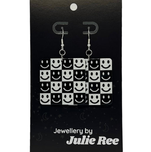 Julie Ree Earrings - Black & White Smiley Faces - Something Different Gift Shop