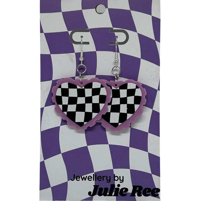 Julie Ree Earrings - Checkered Heart - Something Different Gift Shop