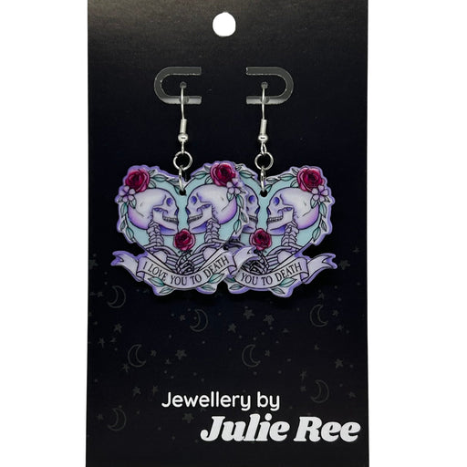 Julie Ree Earrings - Love You To Death Skeleton Heart - Something Different Gift Shop