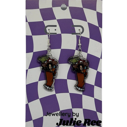 Julie Ree Earrings - Mushroom Hand With Frog - Something Different Gift Shop