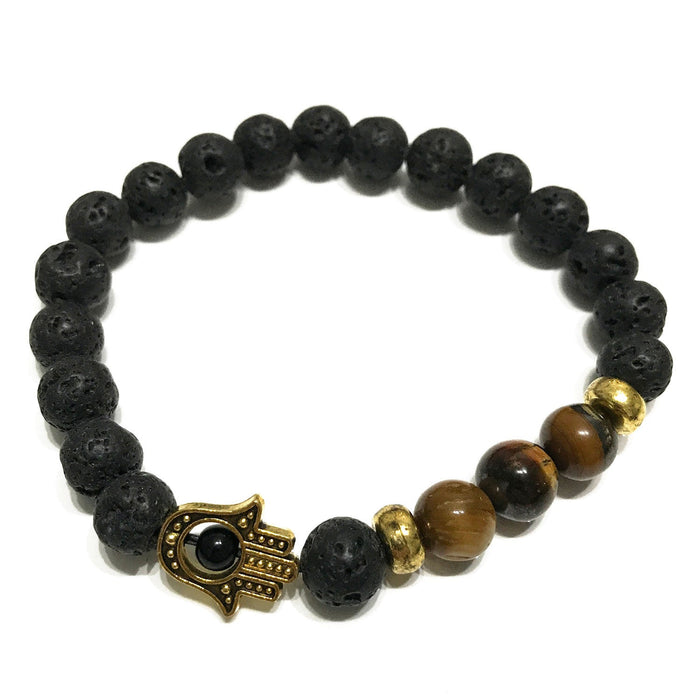 Lava Stone Bracelet - Hamsa Tiger-eye - Something Different Gift Shop