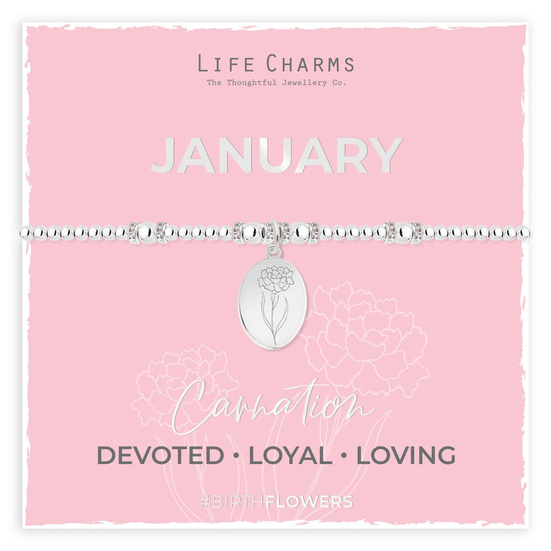 Life Charms Birth Flower Bracelet - January - Something Different Gift Shop
