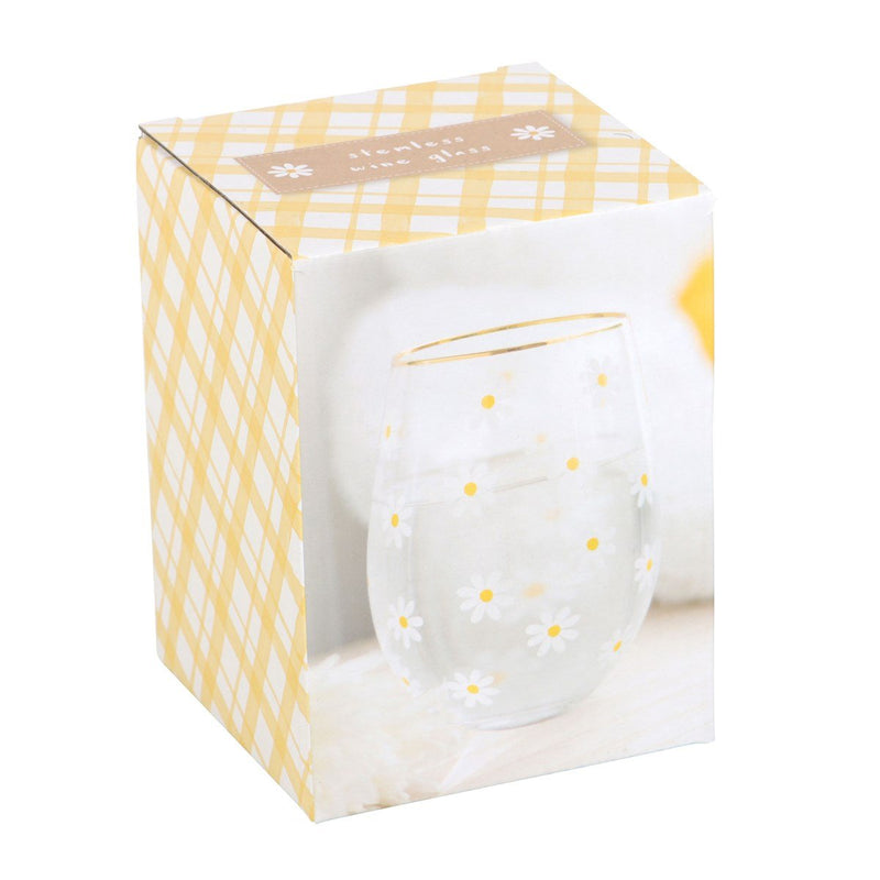 Stemless Wine Glass - Daisy Print - Something Different Gift Shop