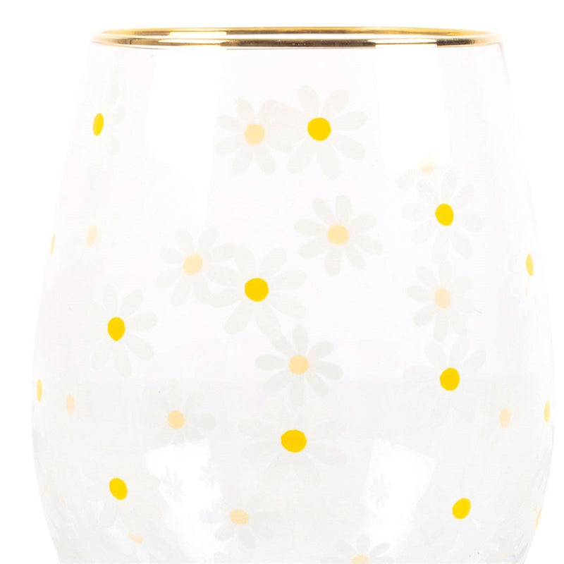 Stemless Wine Glass - Daisy Print - Something Different Gift Shop