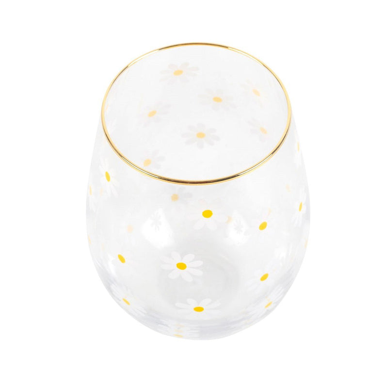 Stemless Wine Glass - Daisy Print - Something Different Gift Shop