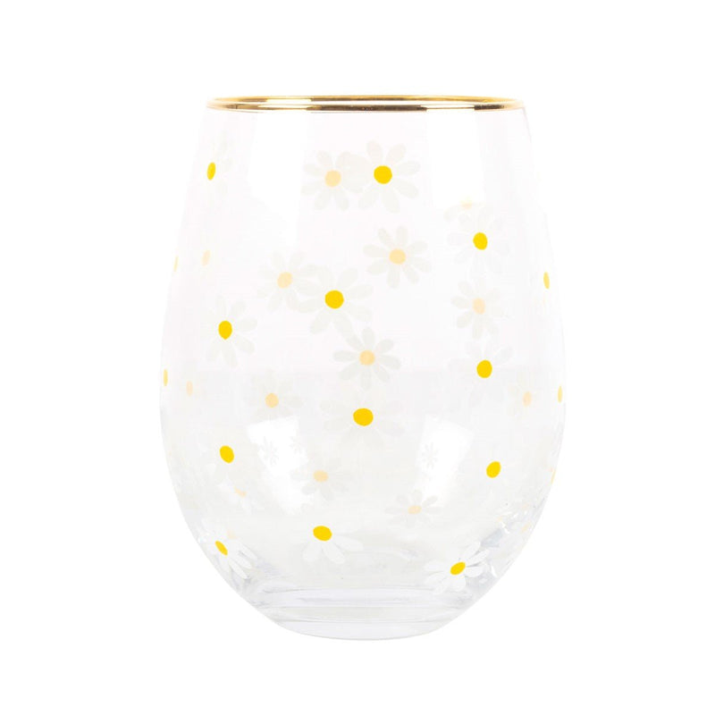 Stemless Wine Glass - Daisy Print - Something Different Gift Shop