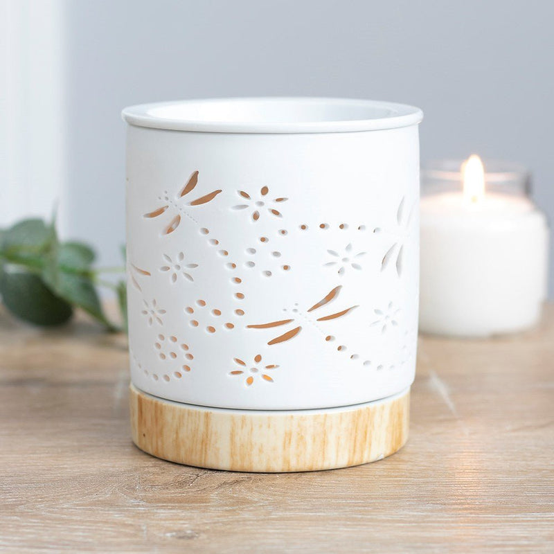White Ceramic Warmer - Dragonfly - Something Different Gift Shop
