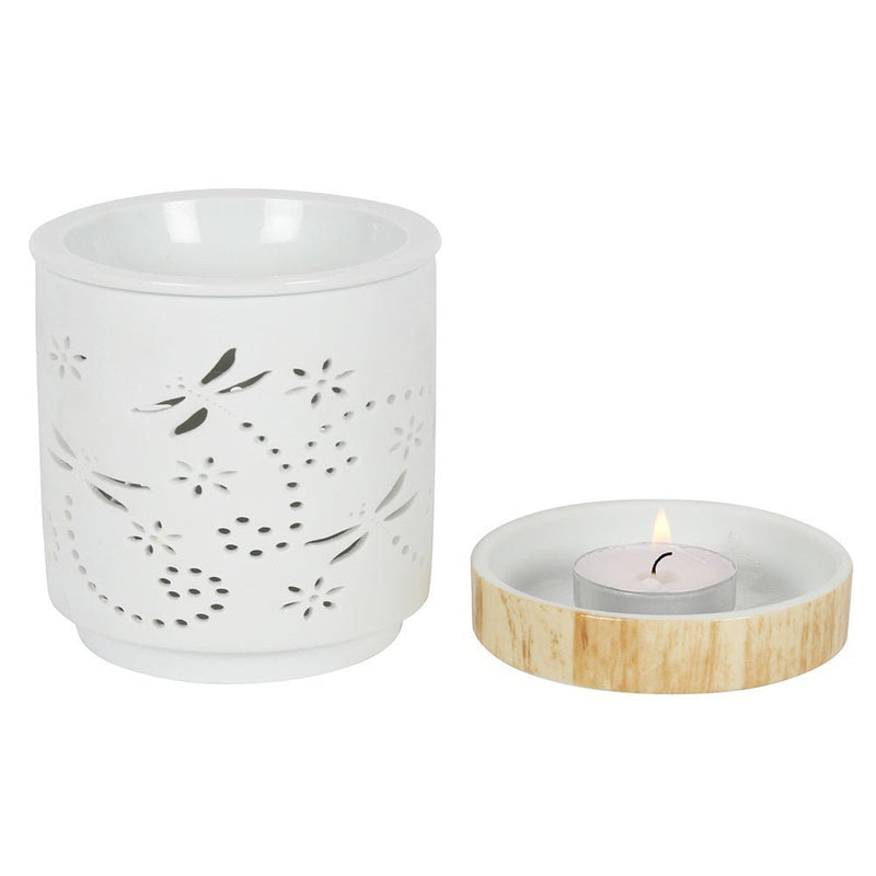 White Ceramic Warmer - Dragonfly - Something Different Gift Shop