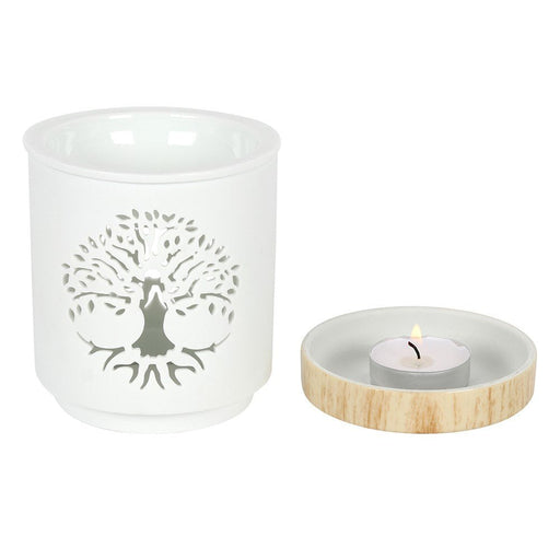 White Ceramic Warmer - Tree of Life - Something Different Gift Shop