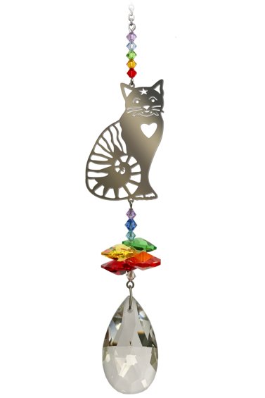 Wild Things Crystal Fantasy Small - Sitting Cat Heart Rainbow - Something Different Gift Shop